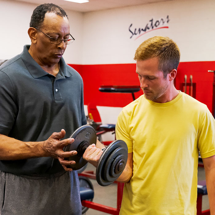 A student working with weights
