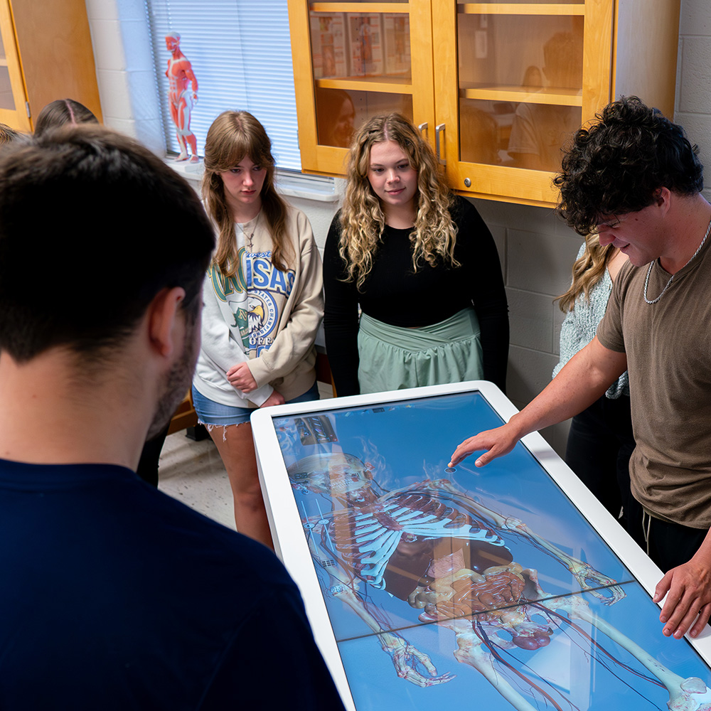 Students using an anatomy table.